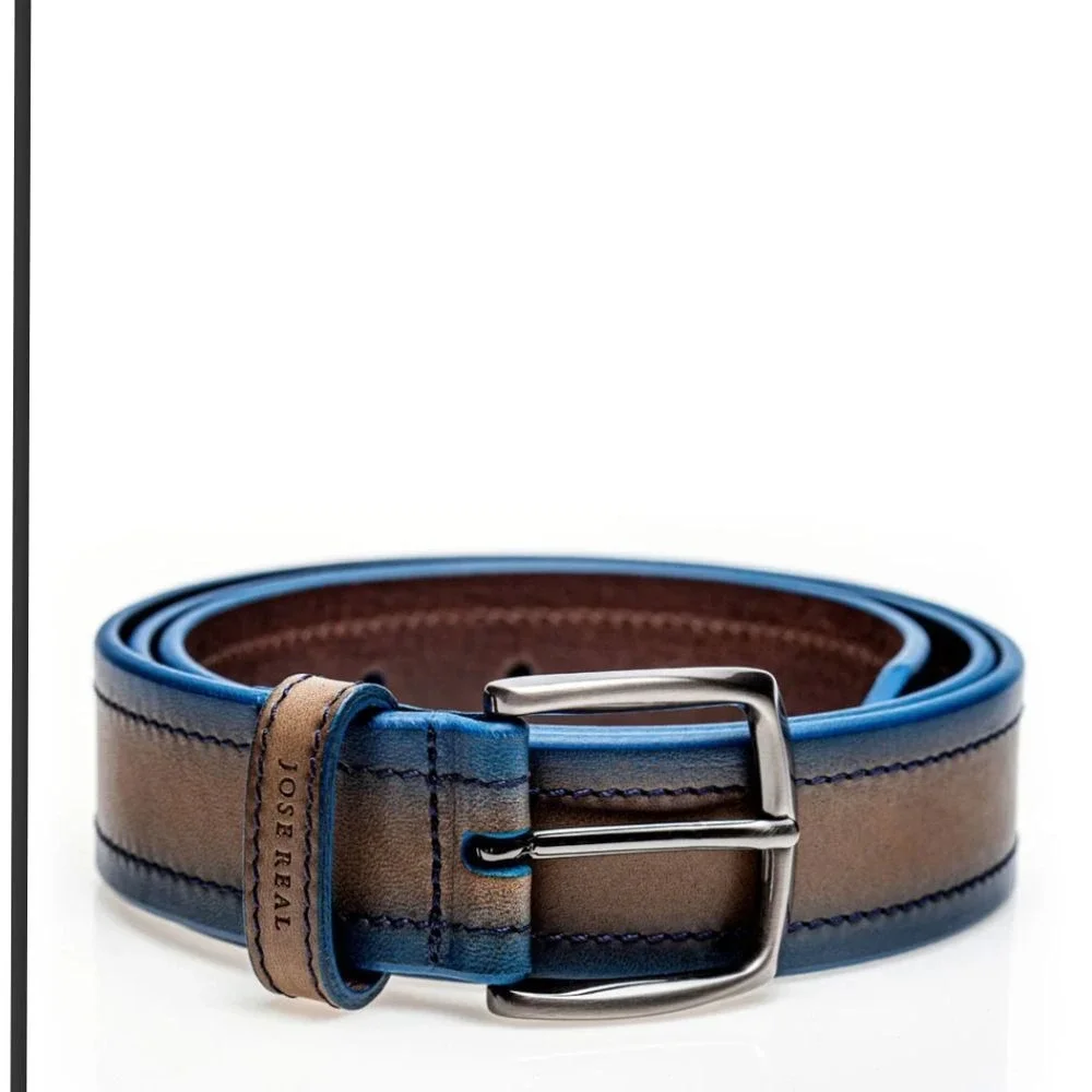Jose Real Premium Leather Belt Brown and Blue Dress Belt Designer‎ Luxury 40S